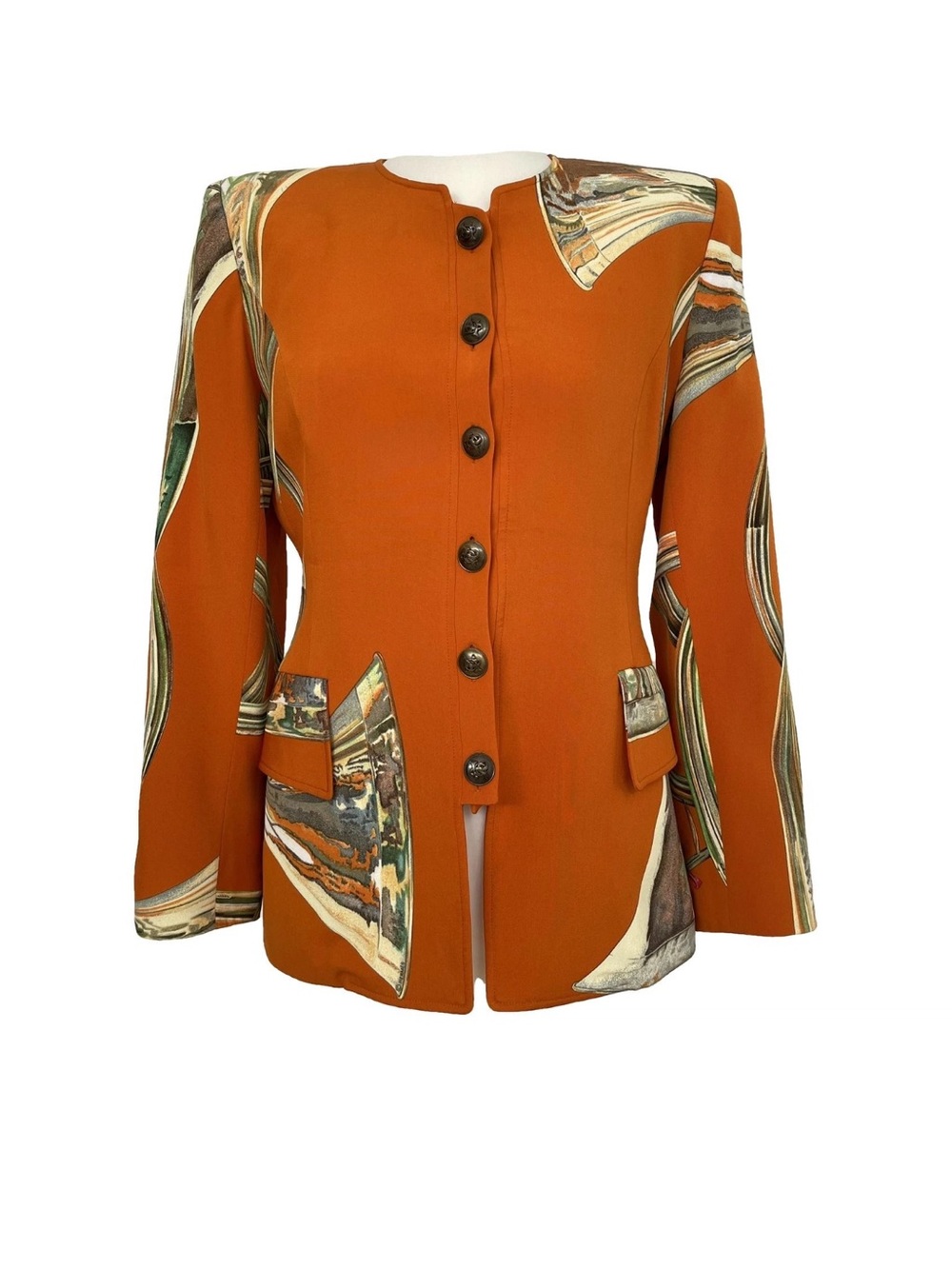 Hermes Orange Scarf Printed Blazer